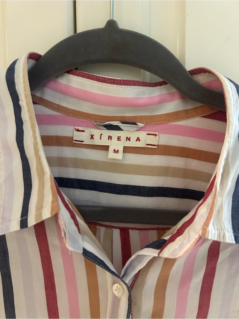 XiRENA Beau  Striped Button-Down Shirt in Pink, Navy & Tan